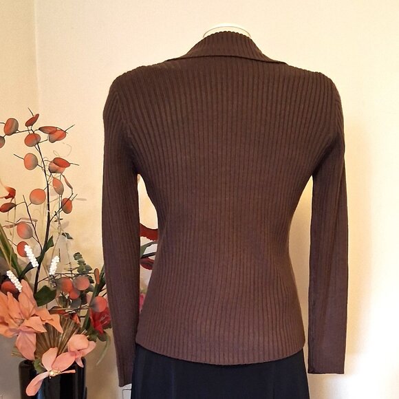NWT Woman's Brown Multi Color Zip-Up Cardigan Knitwear Lightweight Sweater 6 S - Picture 6 of 6